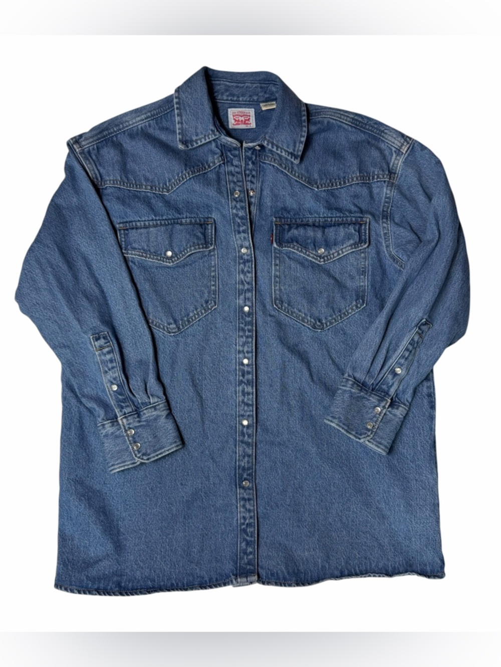VTG Levis’s Pearl Snap Denim Shirt Jacket Size XS 90s Oversized